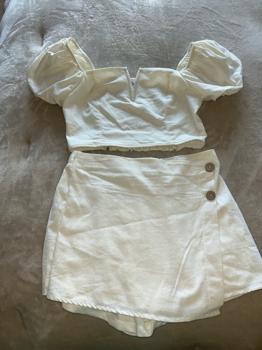White Puff Sleeve Crop Top and Mini Skort Set
